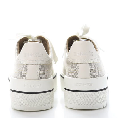 Hermes Canvas Calfskin Womens Voltage Sneakers 37 Prunoir White 3 of 11