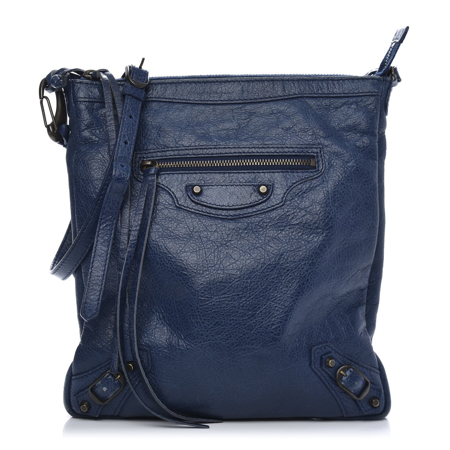 Agneau Classic Hardware Flat Crossbody Bleu Mineral
