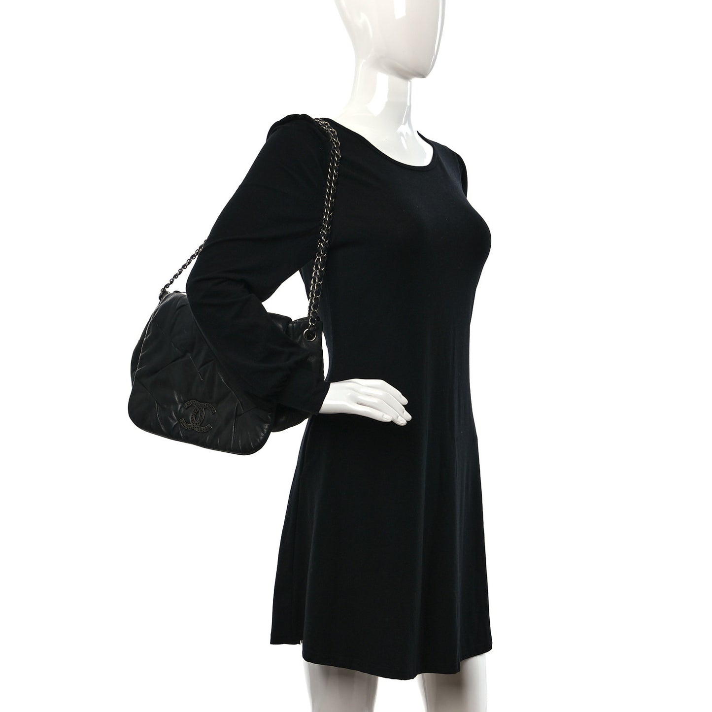 Iridescent Calfskin Glint Accordion Flap Black