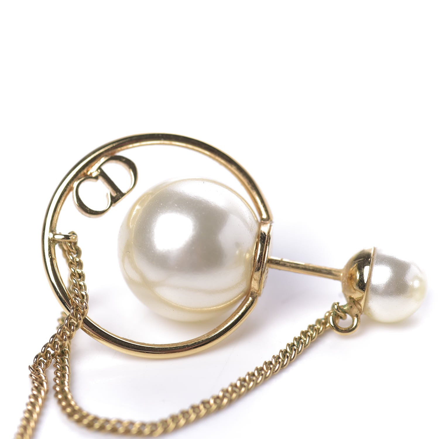Christian Dior Pearl Tribales Dangle Chain Earrings Gold 4 of 5