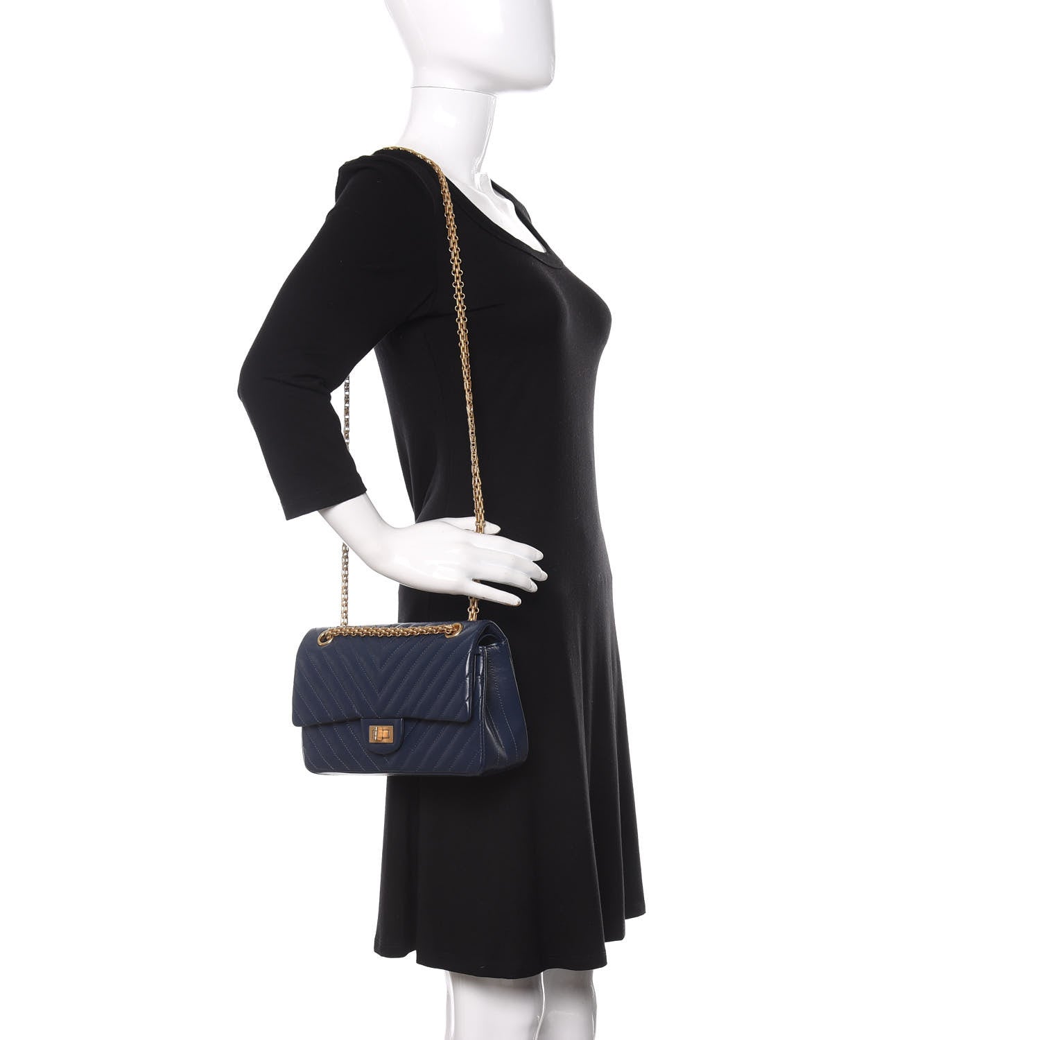 Chanel Aged Calfskin Chevron Quilted 2.55 Reissue 225 Flap Blue 3 of 12