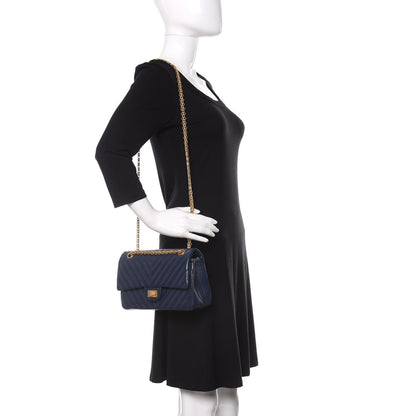 Chanel Aged Calfskin Chevron Quilted 2.55 Reissue 225 Flap Blue 3 of 12