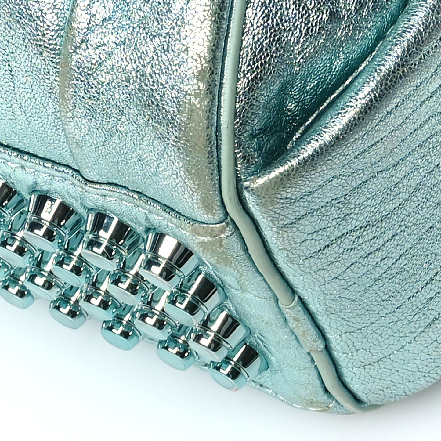 Metallic Pebbled Lambskin Lambskin Rocco Teal Silver Hardware