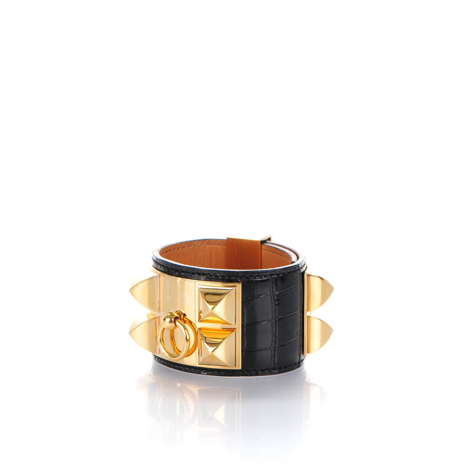 Hermes Shiny Alligator Collier De Chien CDC Bracelet S Black 3 of 7