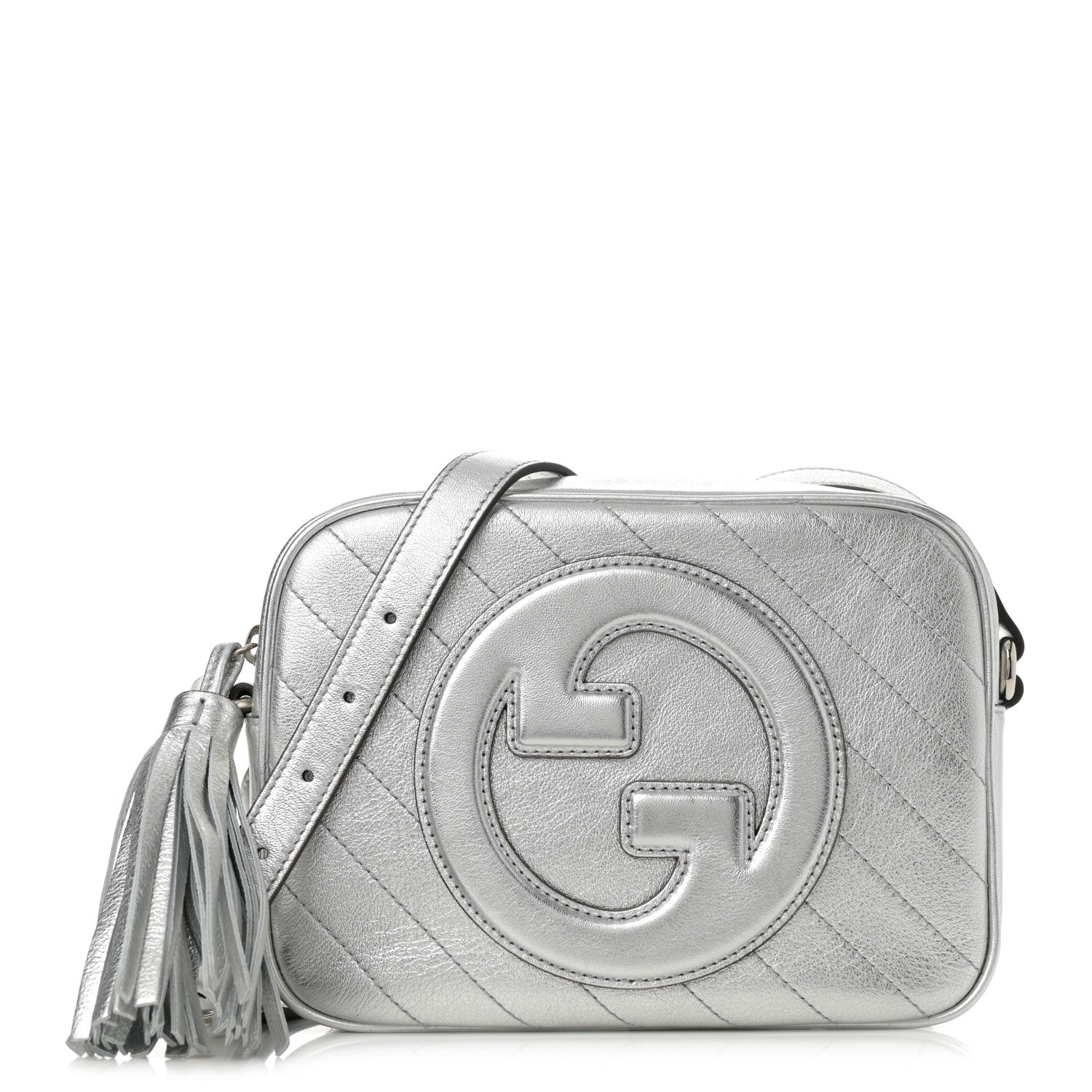 Gucci Metallic Sakai Be Green Calfskin Diagonal Stitched Small Blondie Shoulder Bag Silver 1 of 12
