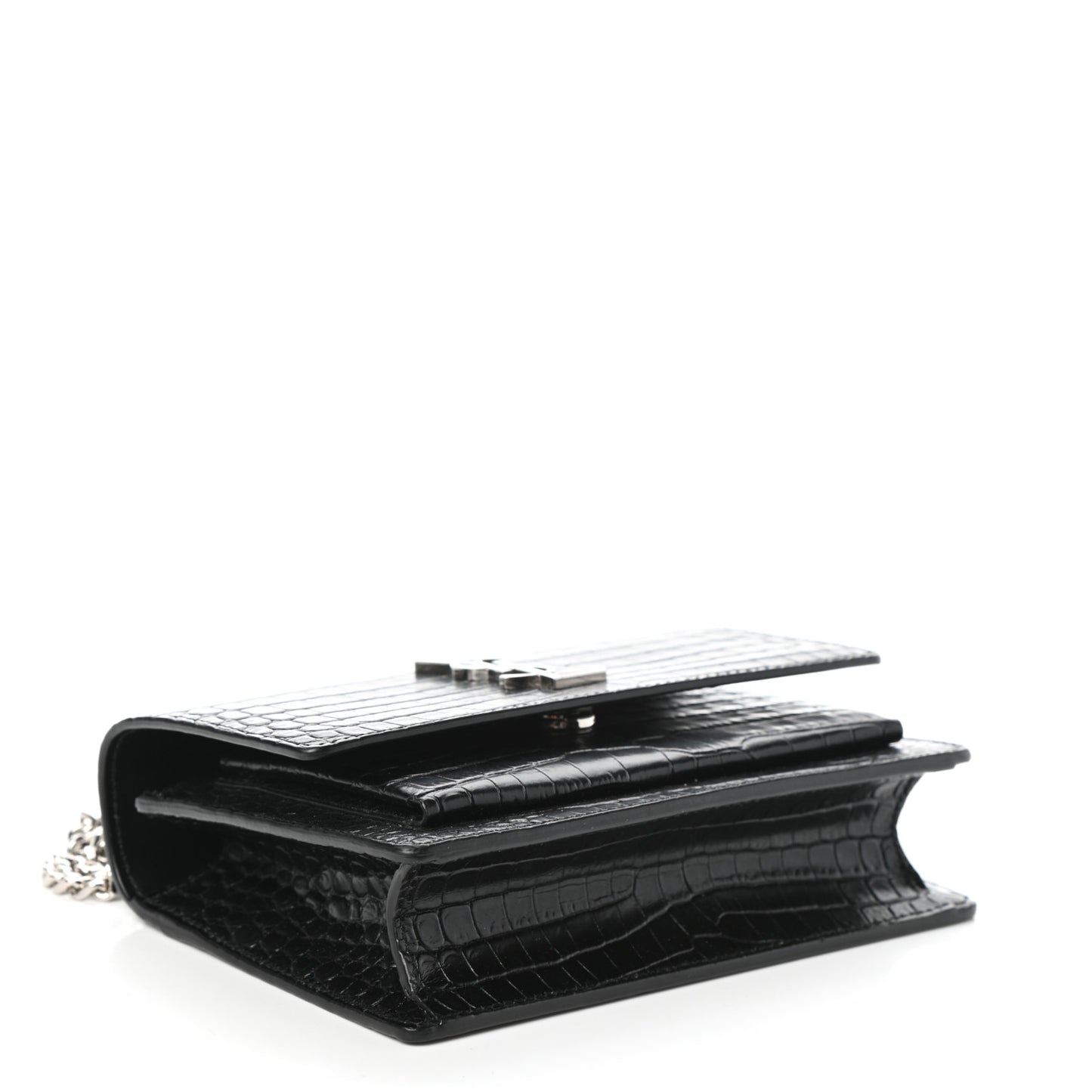 Calfskin Crocodile Embossed Monogram Sunset Chain Wallet Black