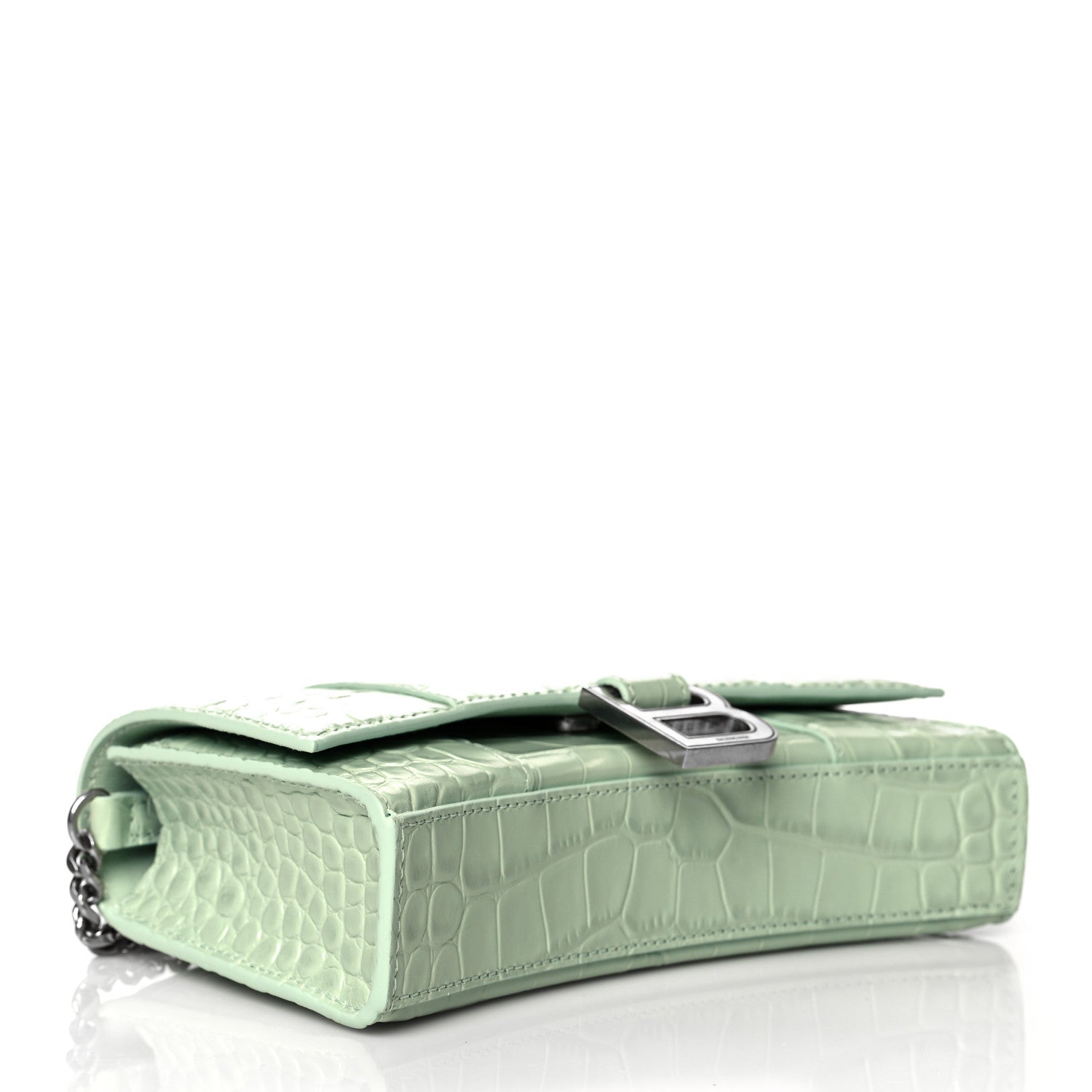 Balenciaga Shiny Calfskin Crocodile Embossed Hourglass Chain Bag Light Green 3 of 8