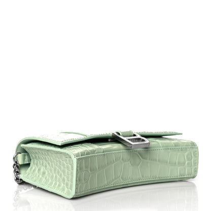 Balenciaga Shiny Calfskin Crocodile Embossed Hourglass Chain Bag Light Green 3 of 8
