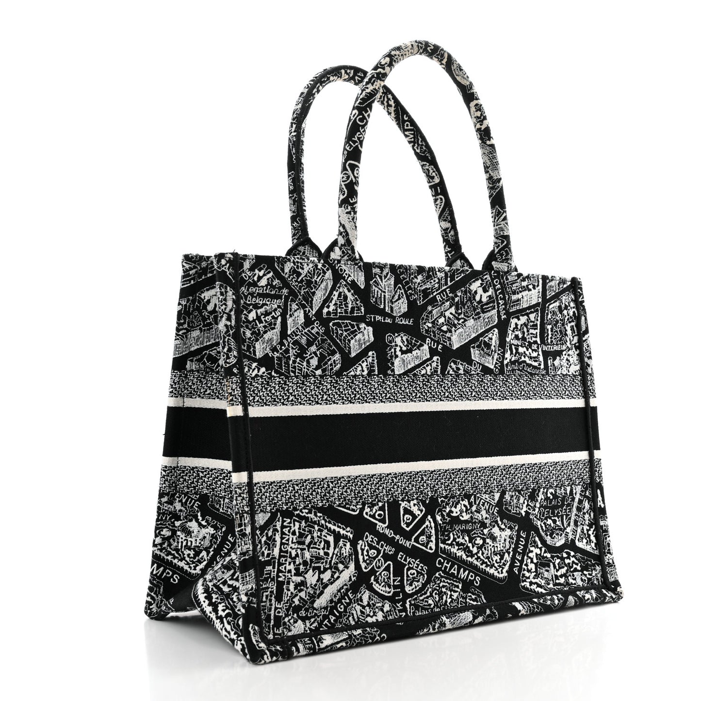 Canvas Embroidered Medium Plan De Paris Book Tote Black White