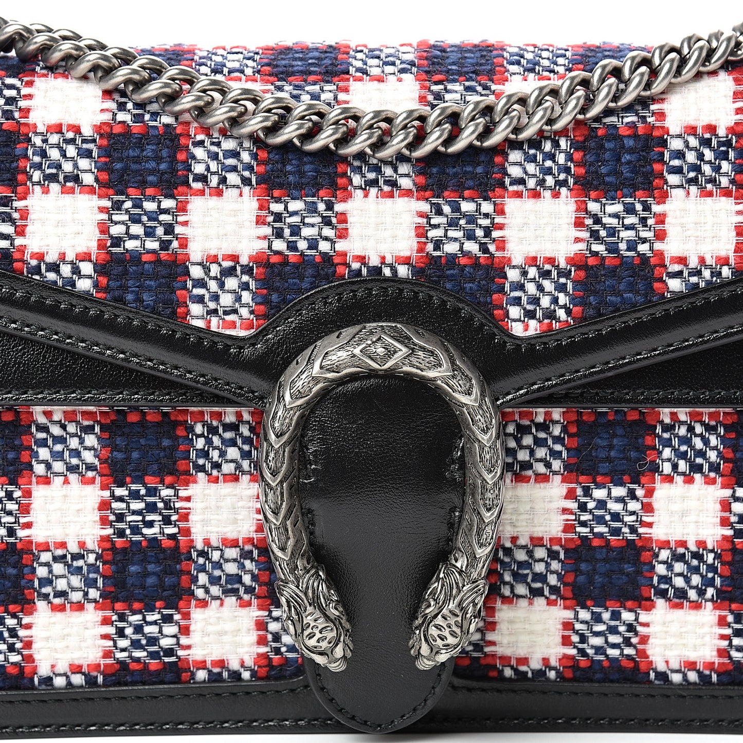 Vintage Tweed Check Small Dionysus Shoulder Bag White Hibiscus Red Marine