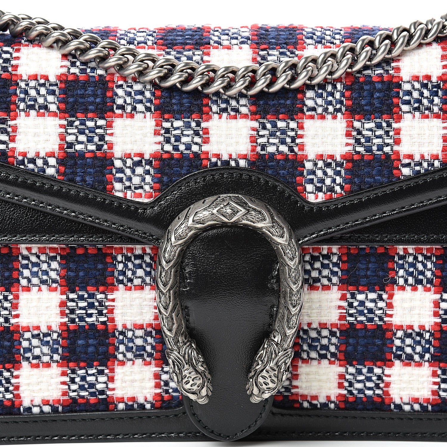 Gucci Vintage Tweed Check Small Dionysus Shoulder Bag White Hibiscus Red Marine 7 of 11