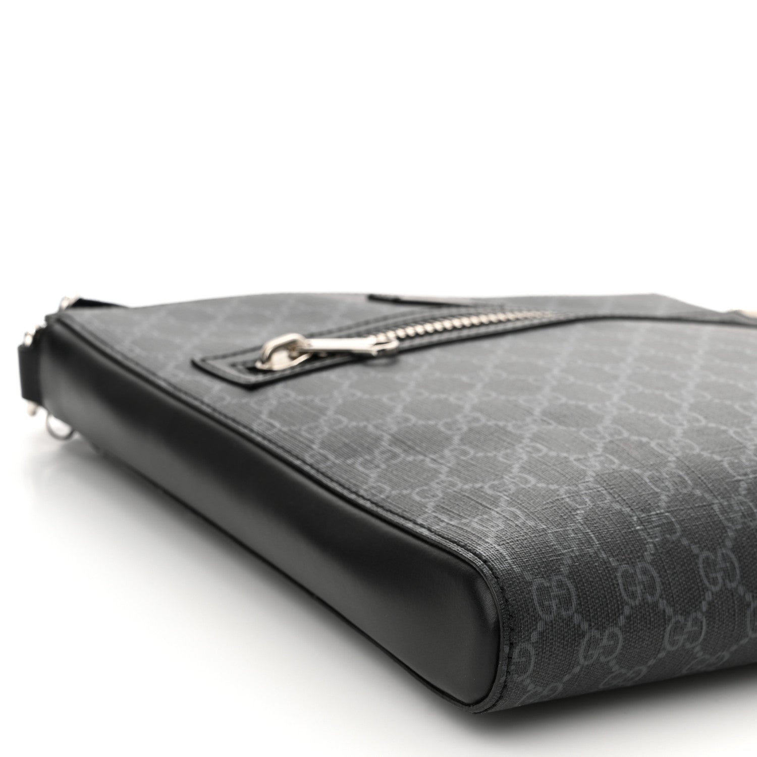 Gucci GG Supreme Monogram Appia Calfskin Web Flat Messenger Bag Black Grey 9 of 10