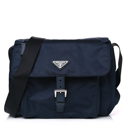 Prada Nylon Vela Saffiano Single Buckle Messenger Shoulder Bag Blue Black 1 of 4