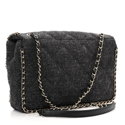 Chanel Wool Tweed Quilted Coco Neige Chain Around Flap Black 3 of 10