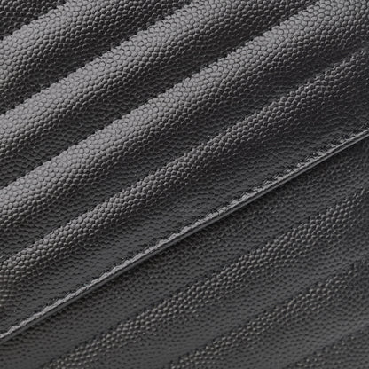 Saint Laurent Grain De Poudre Matelasse Chevron Monogram Chain Wallet Black 11 of 13