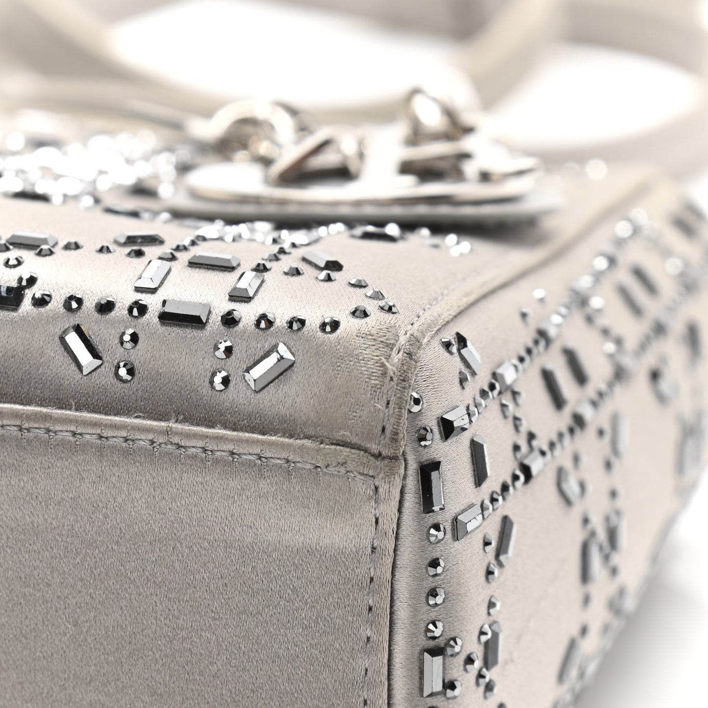 Satin Crystal Cannage Mini Lady Dior Gray