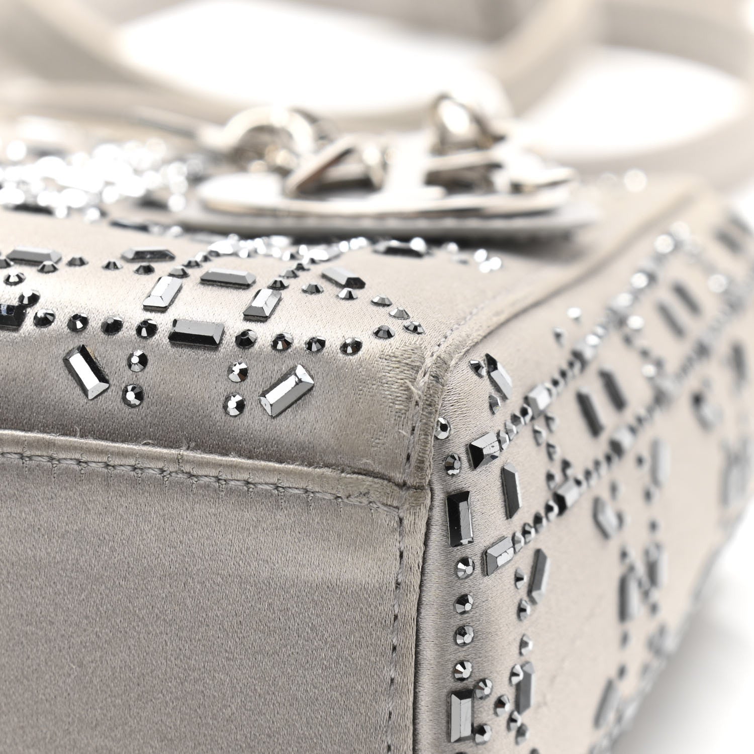 Christian Dior Satin Crystal Cannage Mini Lady Dior Gray 14 of 15