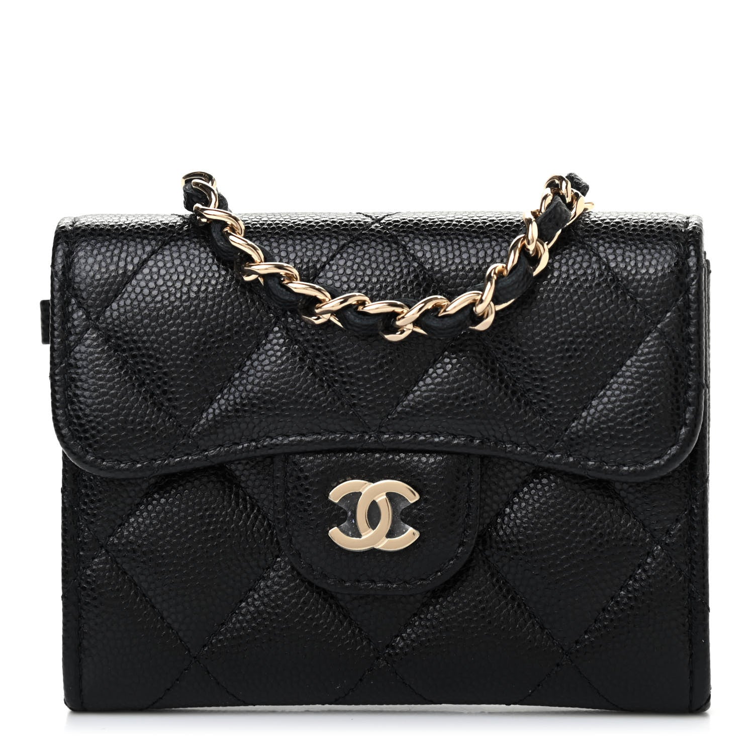 Chanel Caviar Quilted Flap Card Holder Chain Wristlet Black 1 of 8