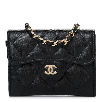 Chanel Caviar Quilted Flap Card Holder Chain Wristlet Black 1 of 8