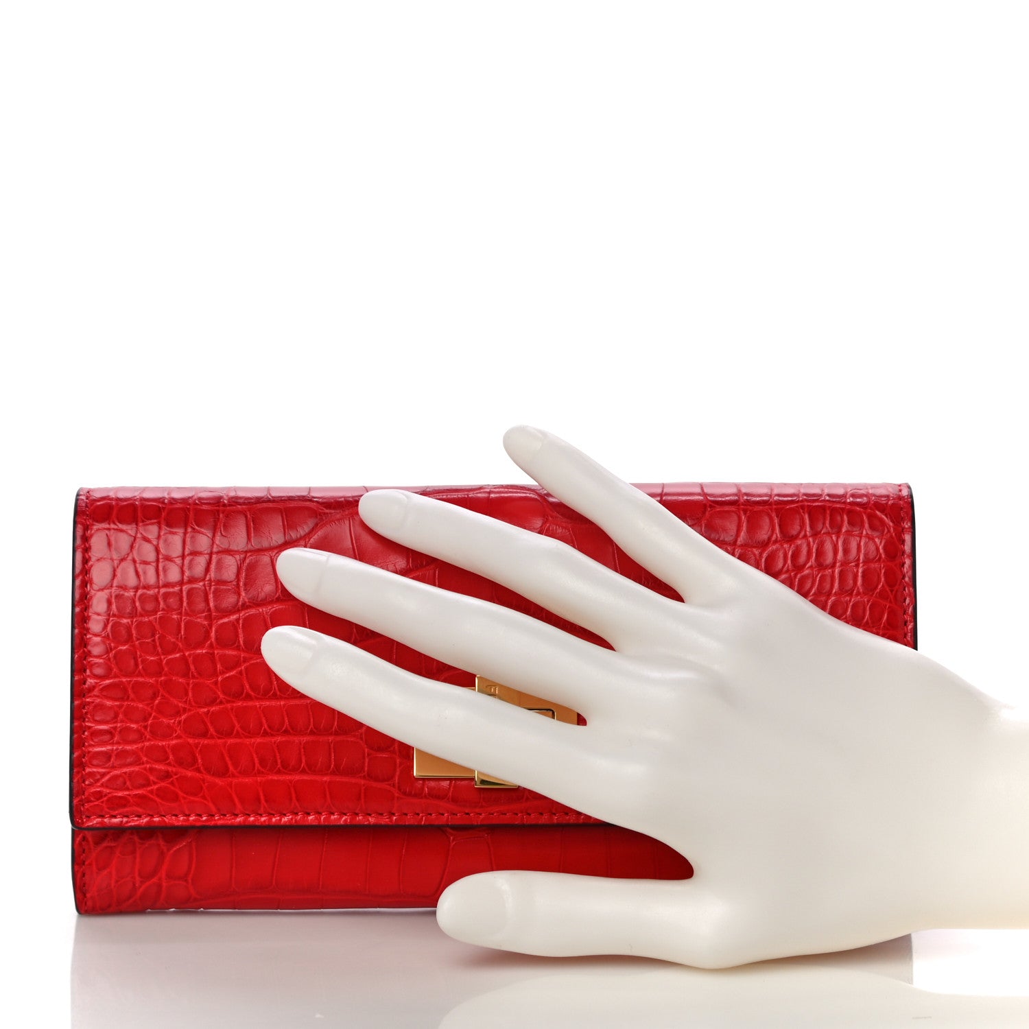 Fendi Shiny Alligator Vitello Century Lucido Peekaboo Continental Wallet Pomodoro 2 of 13