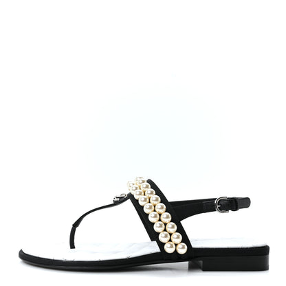 Chanel Grosgrain Pearl CC Sandals 37 Black 1 of 10