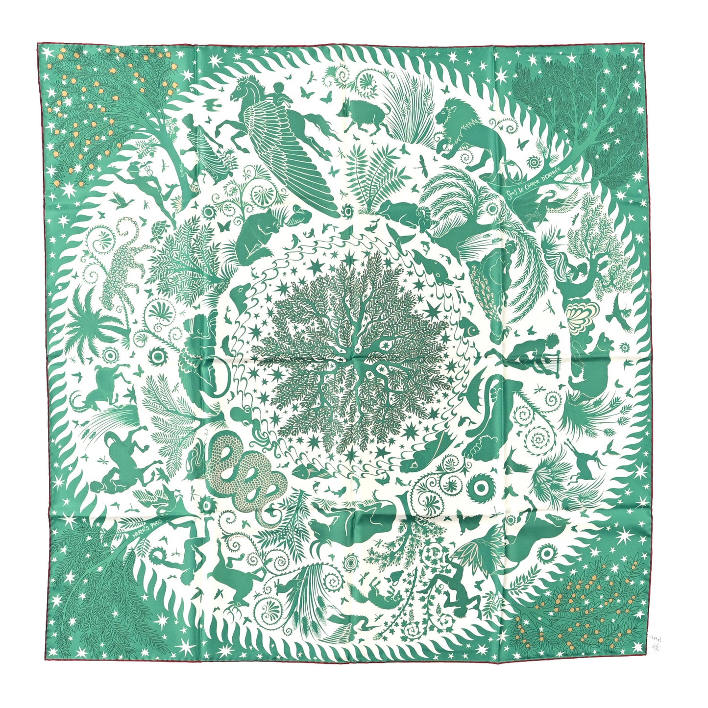 Silk Sous Le Charme d'Orphee Double Face Scarf 90 Etoupe White Beige Dore