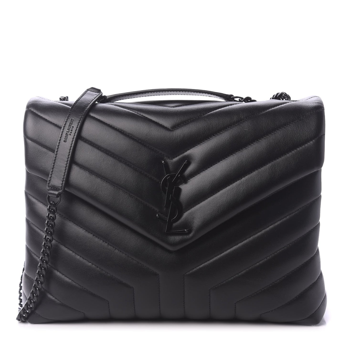 Calfskin Y Quilted Monogram Medium Loulou Chain Satchel Black
