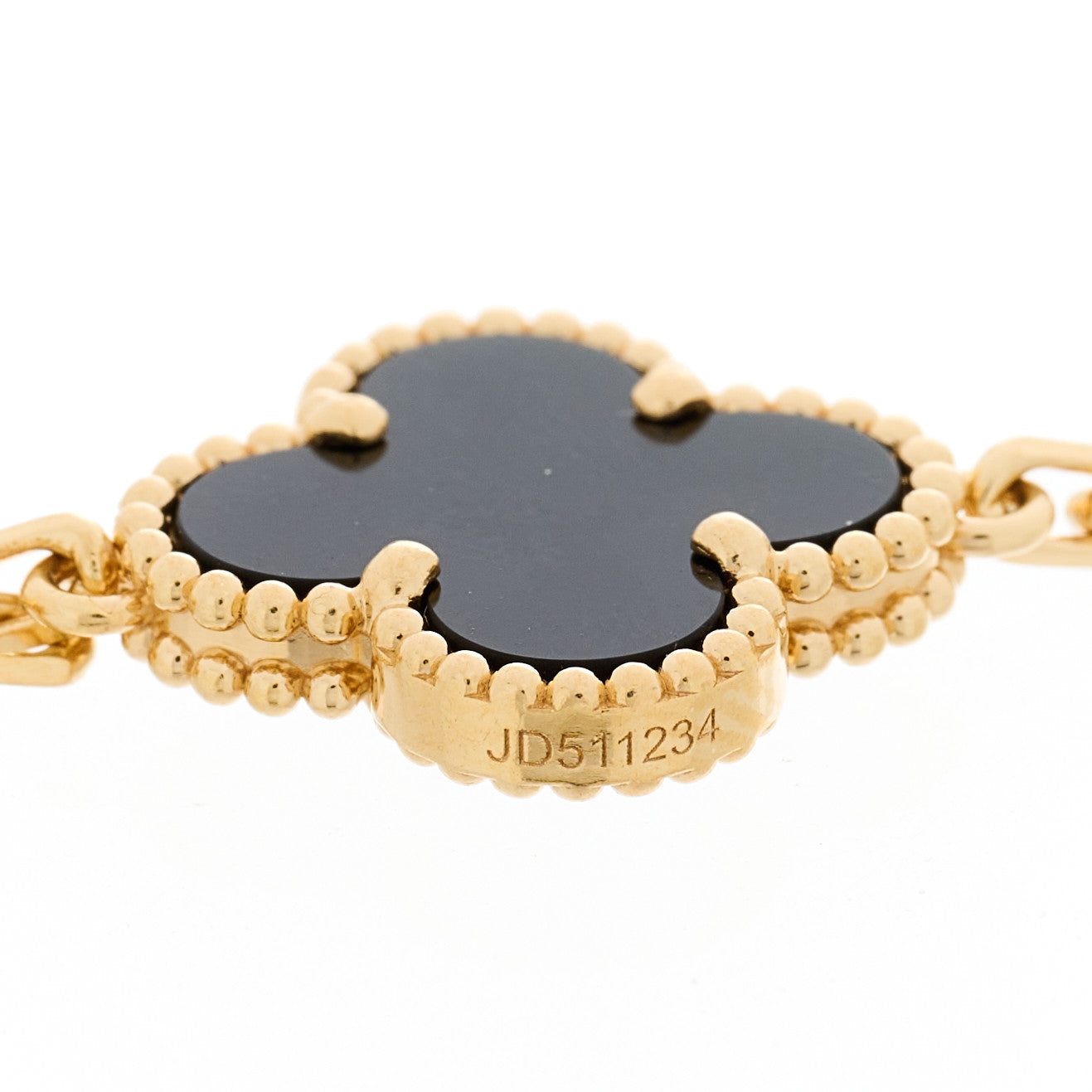 18K Yellow Gold Black Onyx 5 Motifs Vintage Alhambra Bracelet