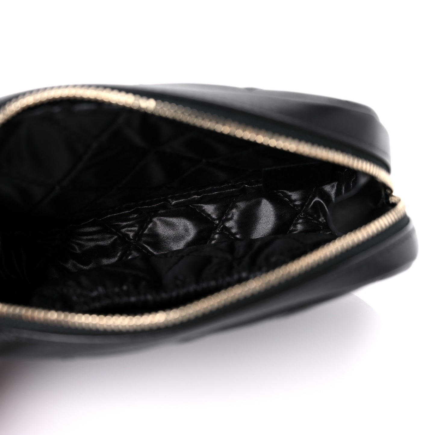 Lambskin Quilted Small Curvy Pouch Cosmetic Case Black