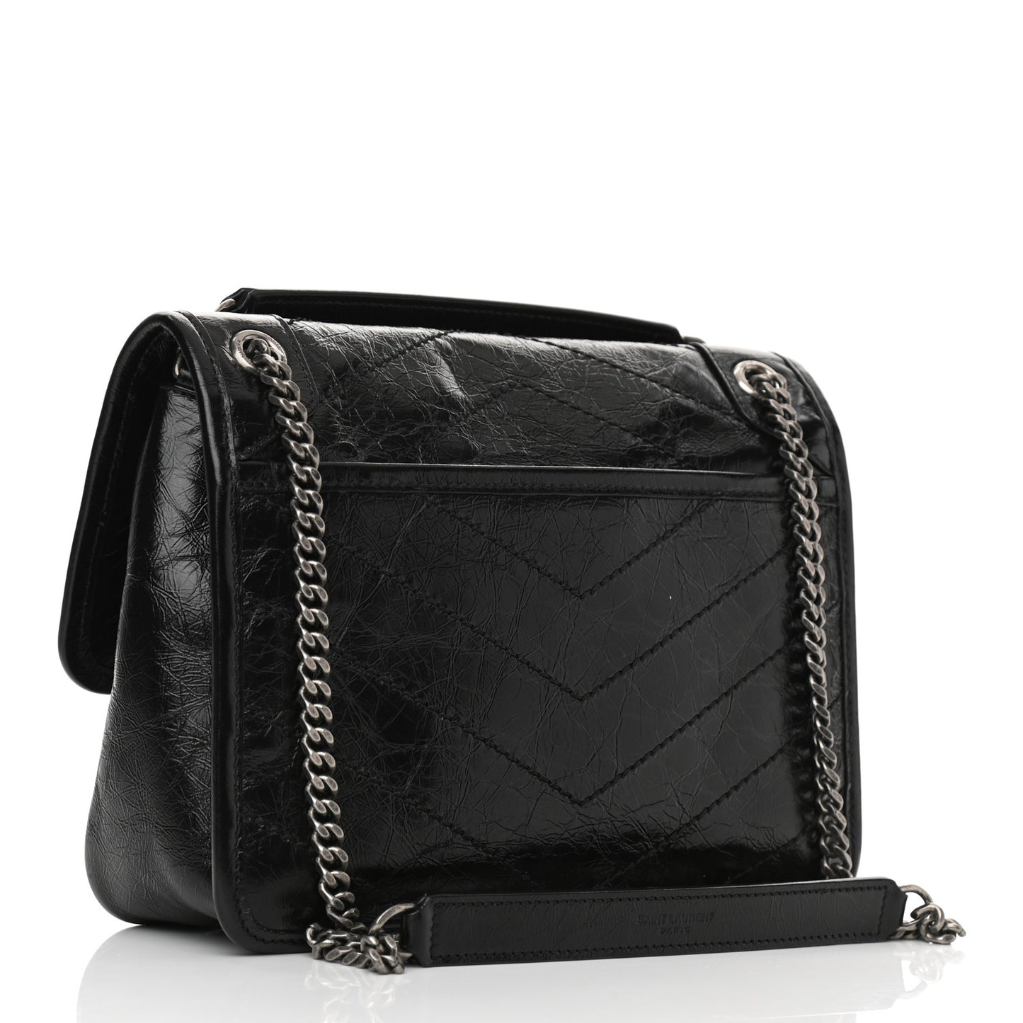 Crinkled Lambskin Matelasse Monogram Baby Niki Chain Satchel Black