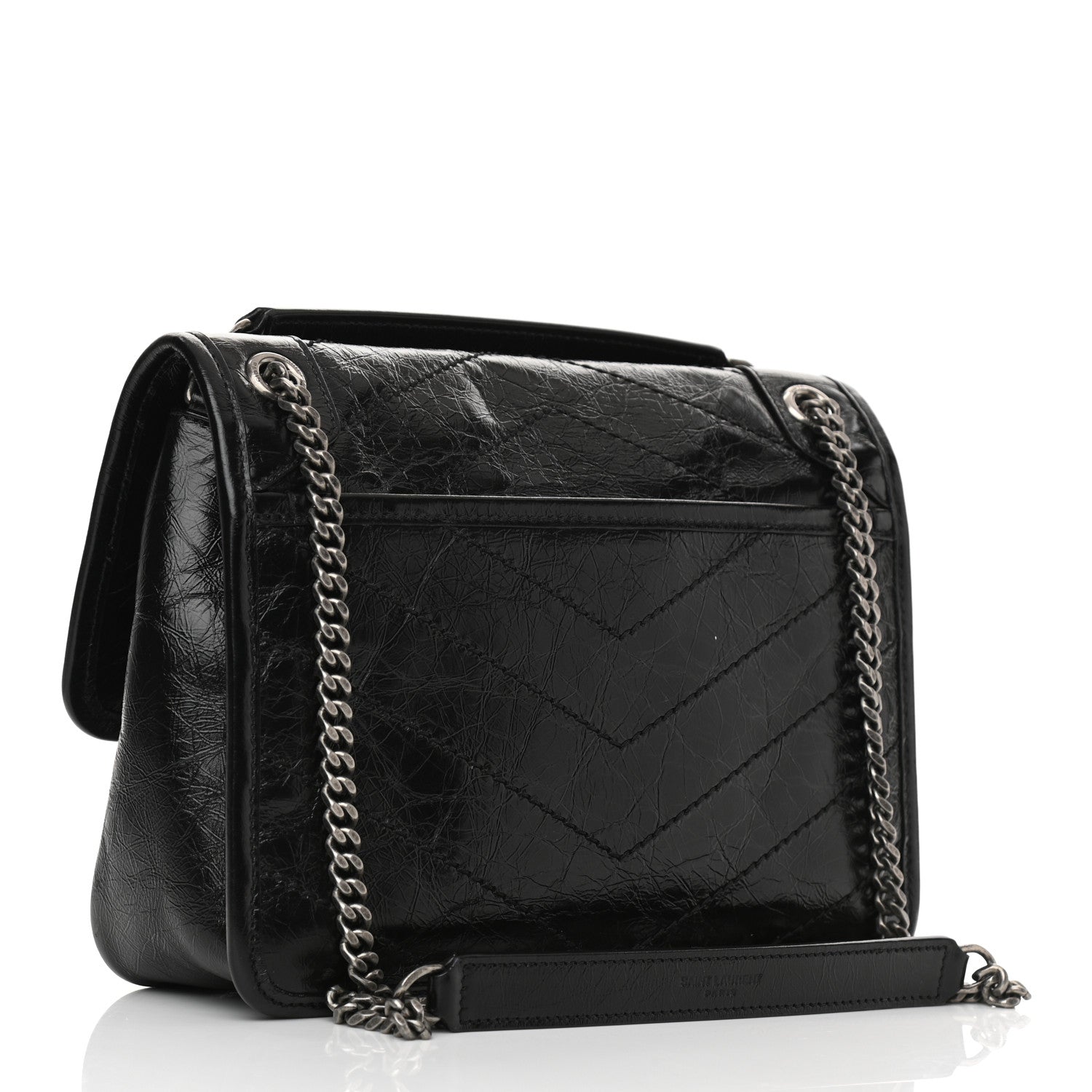 Saint Laurent Crinkled Lambskin Matelasse Monogram Baby Niki Chain Satchel Black 3 of 7