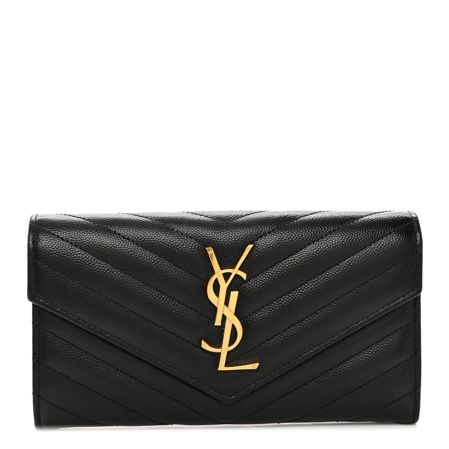 Grain De Poudre Matelasse Chevron Monogram Flap Wallet Black