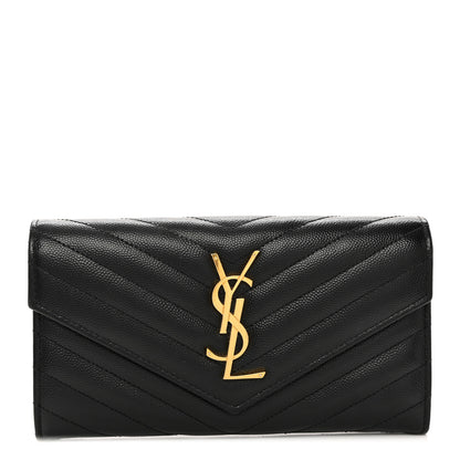 Saint Laurent Grain De Poudre Matelasse Chevron Monogram Flap Wallet Black 1 of 9