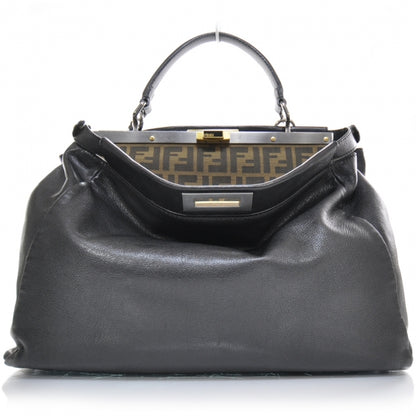 Fendi Goatskin Zucca Large Peekaboo Iconic Satchel Black Tobacco 1 of 12
