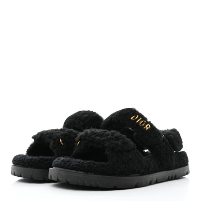 Christian Dior Shearling Dioract 10mm Sandals 38 Black 3 of 8