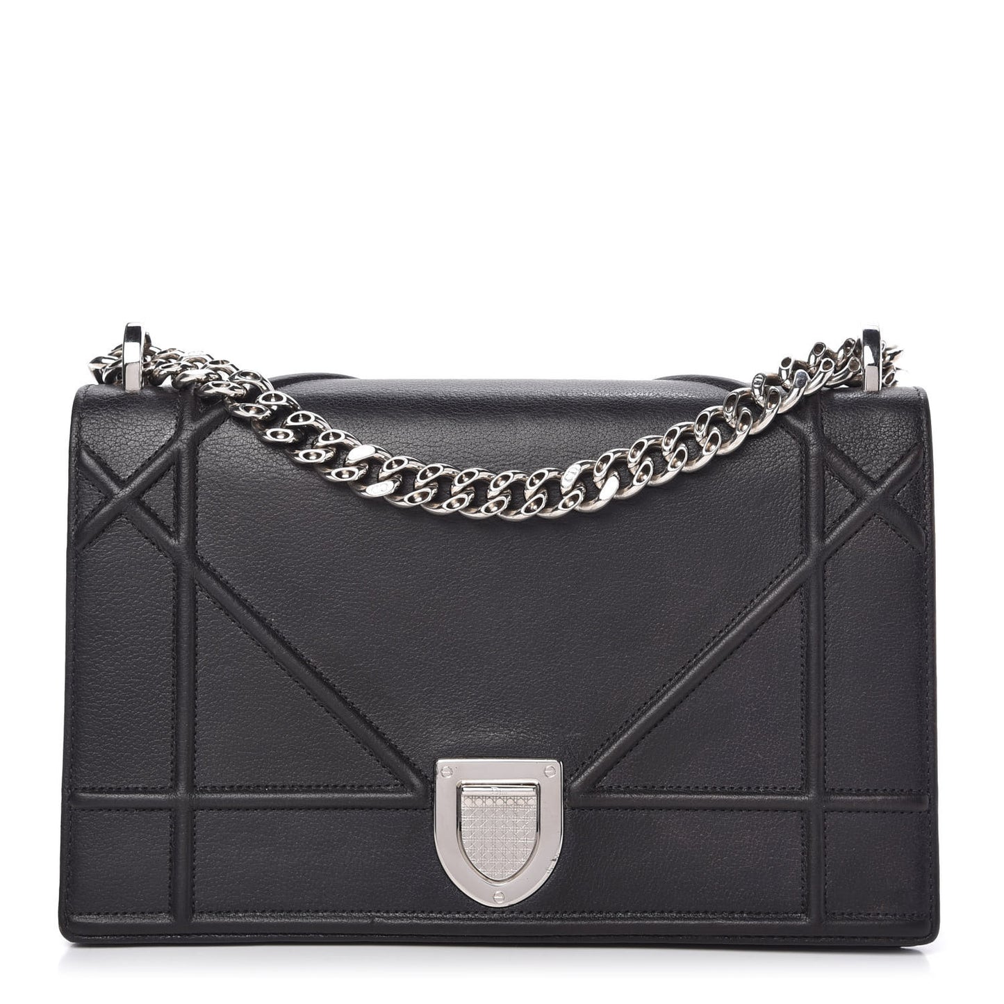 Grained Calfskin Medium Diorama Flap Bag Black