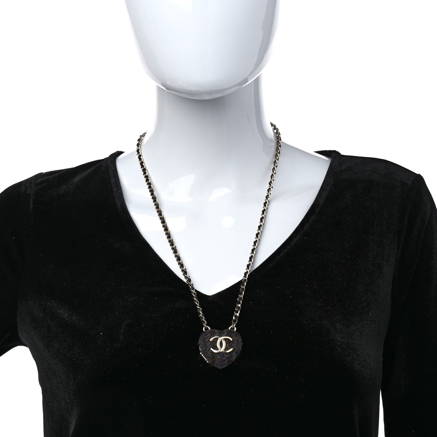 Chanel Lambskin Tweed CC Locket Pendant Necklace Grey Blue Black Silver Gold 2 of 5