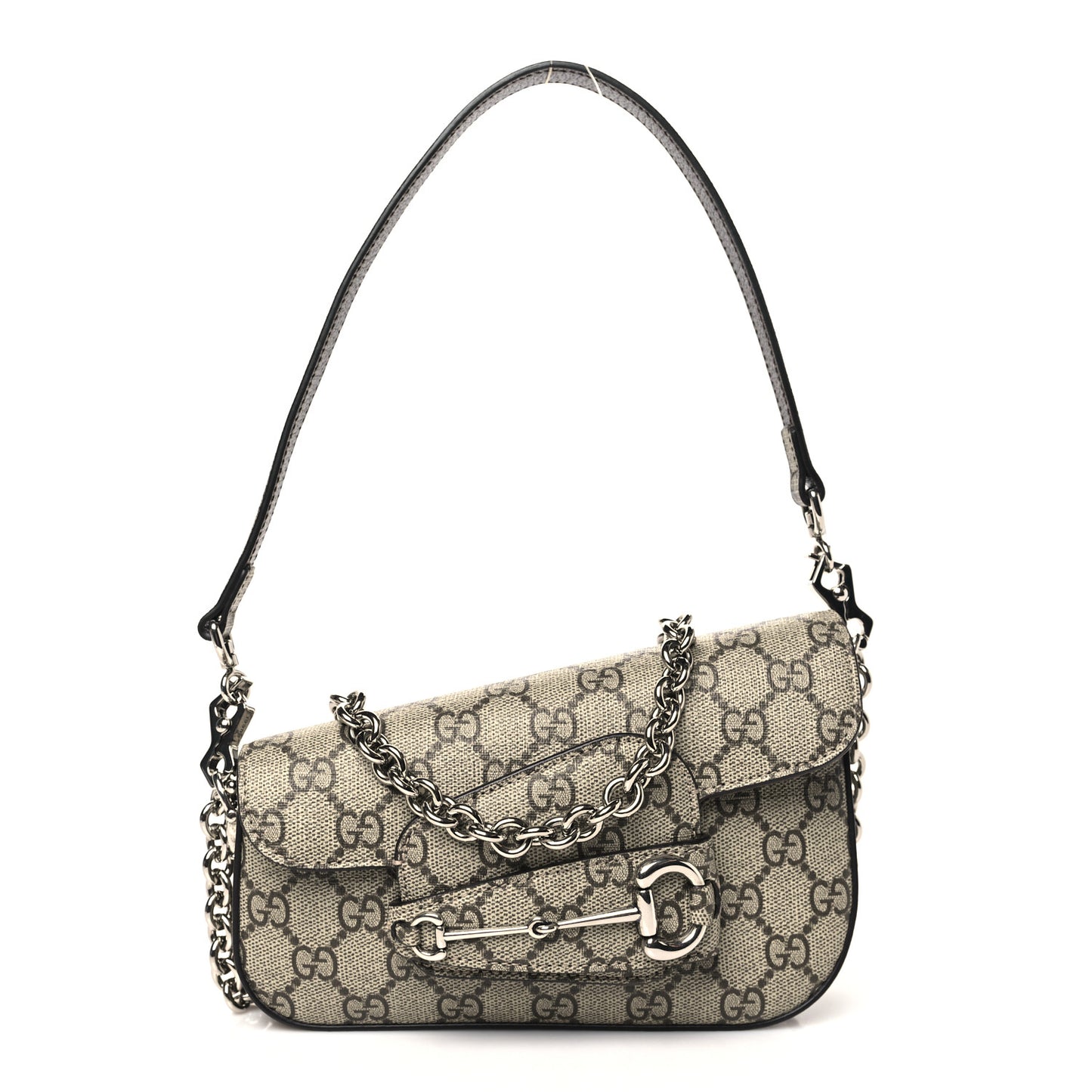 GG Supreme Monogram Mini Horsebit 1955 Asymmetric Shoulder Bag Beige Ebony