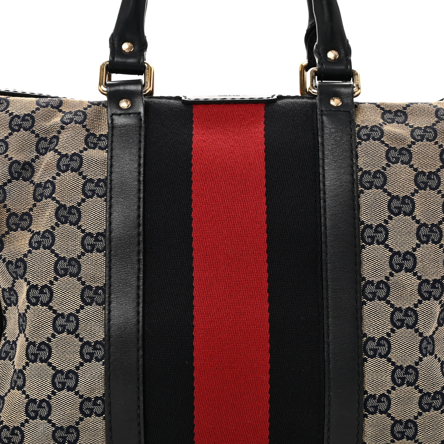 Gucci Monogram Selleria Calfskin Vintage Web Medium Boston Beige Blue 8 of 10