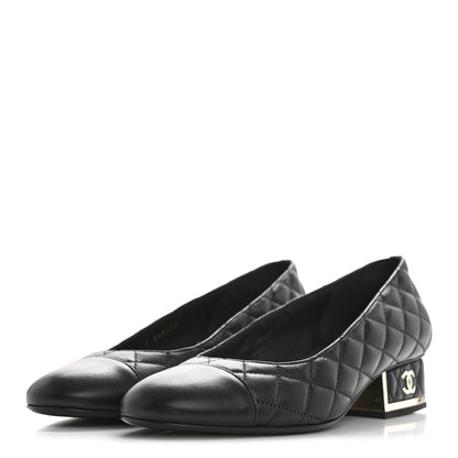 Chanel Lambskin Quilted CC Cap Toe Low Heel Pumps 38 Black 4 of 10