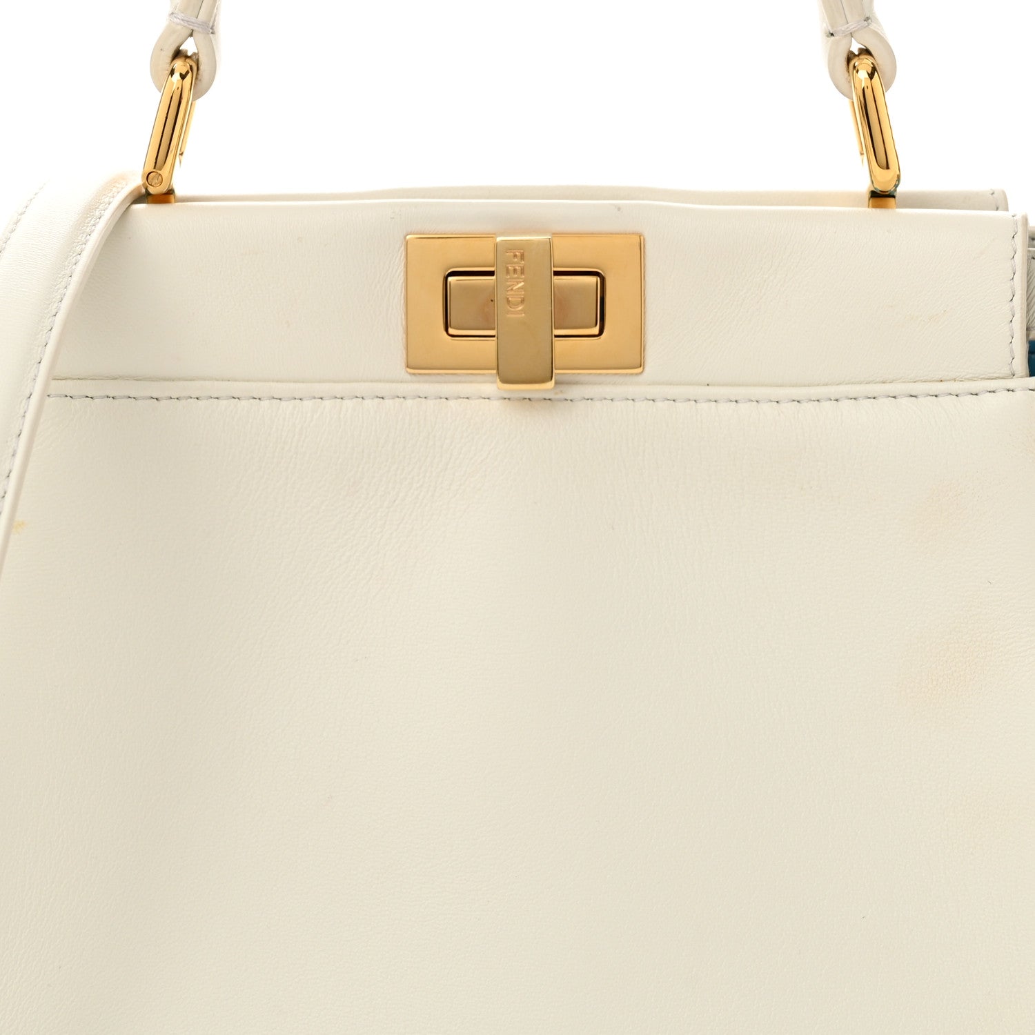 Fendi Nappa Vitello Gingham Embossed Mini Peekaboo Iconic Satchel White Ice Light Blue 9 of 14