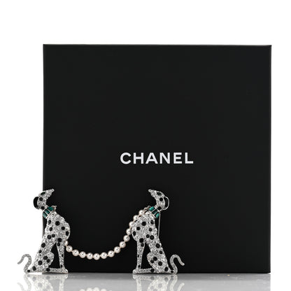 Chanel Metal Resin Strass CC Pearl Dalmatian Brooch Silvery Pearly White Green Black 3 of 3