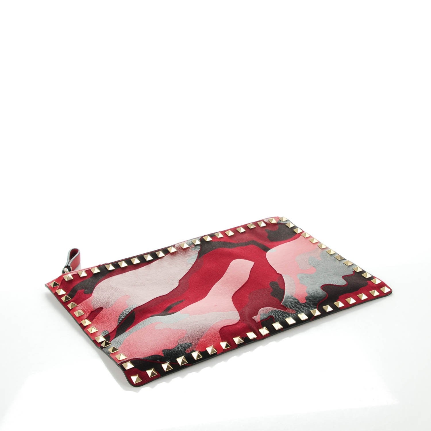 Valentino Garavani Nappa Canvas Camouflage Large Rockstud Zip Pouch Red 4 of 7