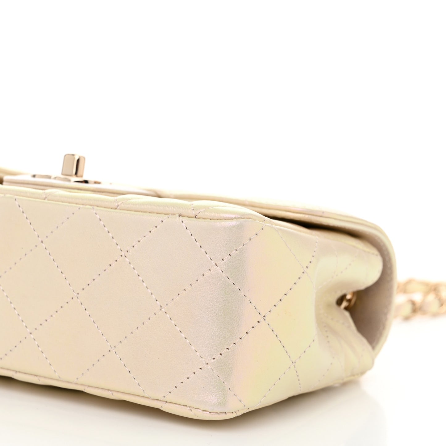 Iridescent Lambskin Quilted Mini Rectangular Flap Ivory