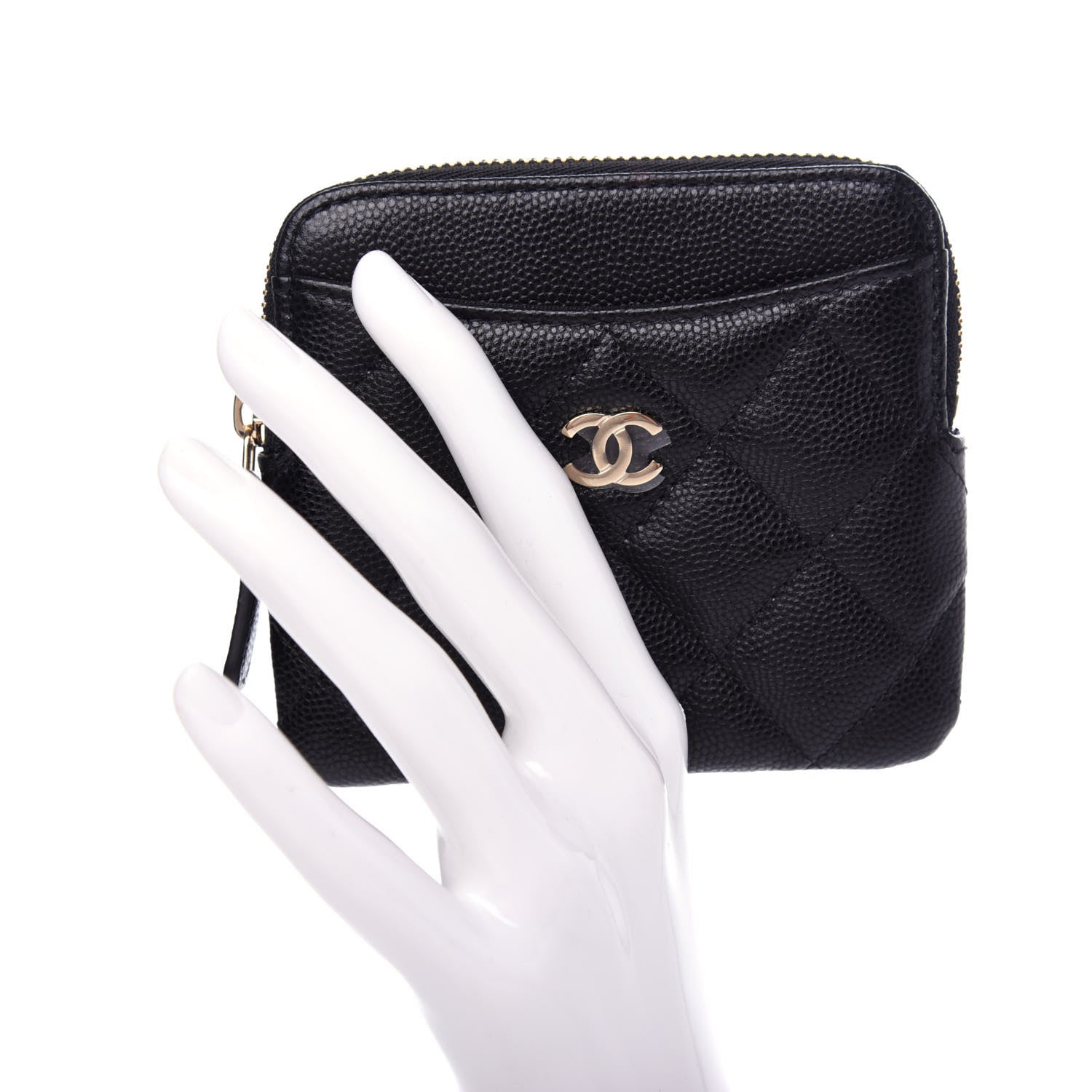 Chanel Caviar Quilted Zip Card Holder Wallet Black 2 of 7