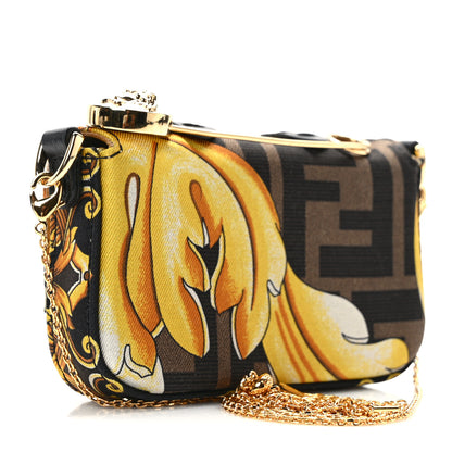 Fendi X VERSACE Silk Fendace FF Baroque Nano Brooch Baguette Charm Black Gold 3 of 12