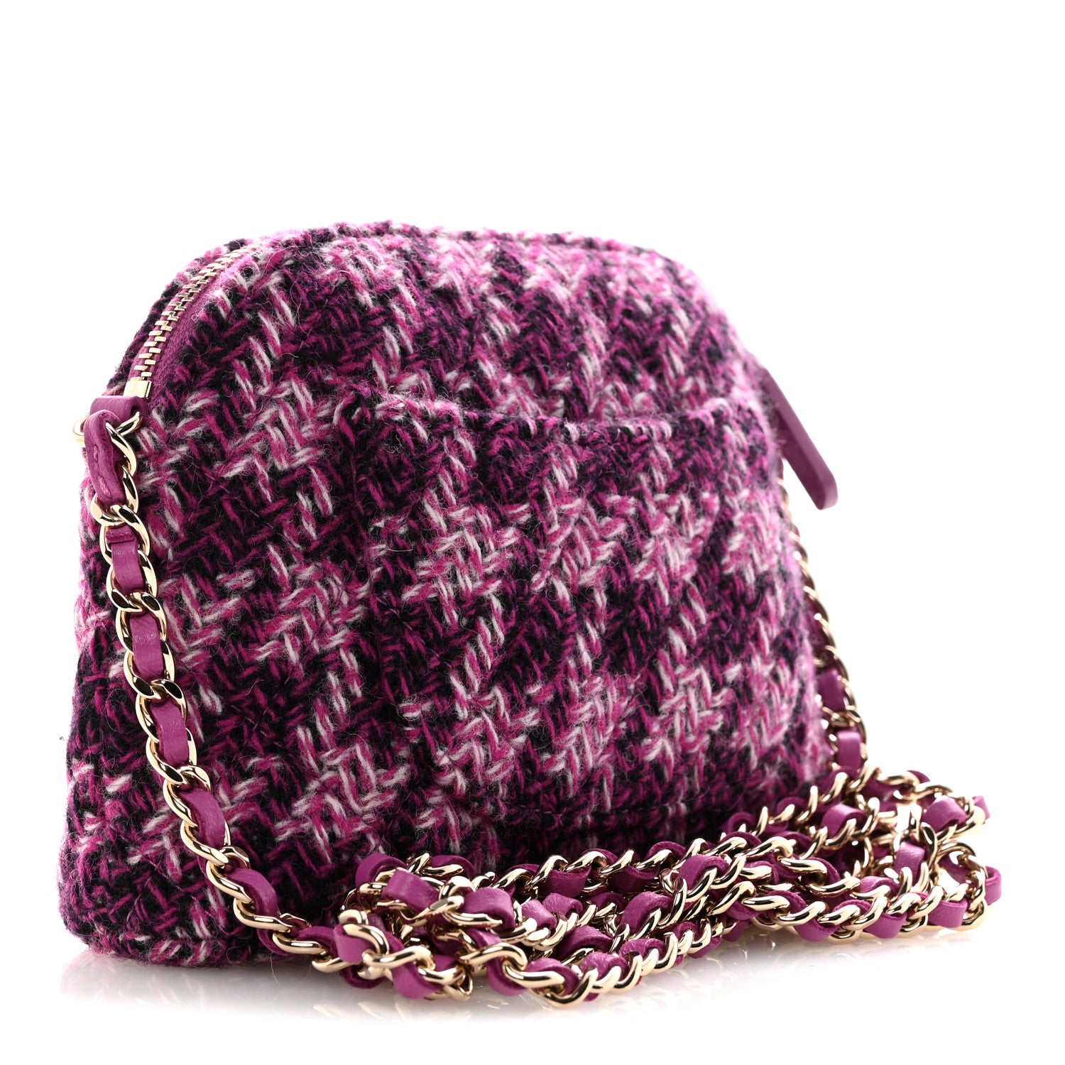 Chanel Tweed Quilted Mini Clutch With Chain Purple 2 of 11