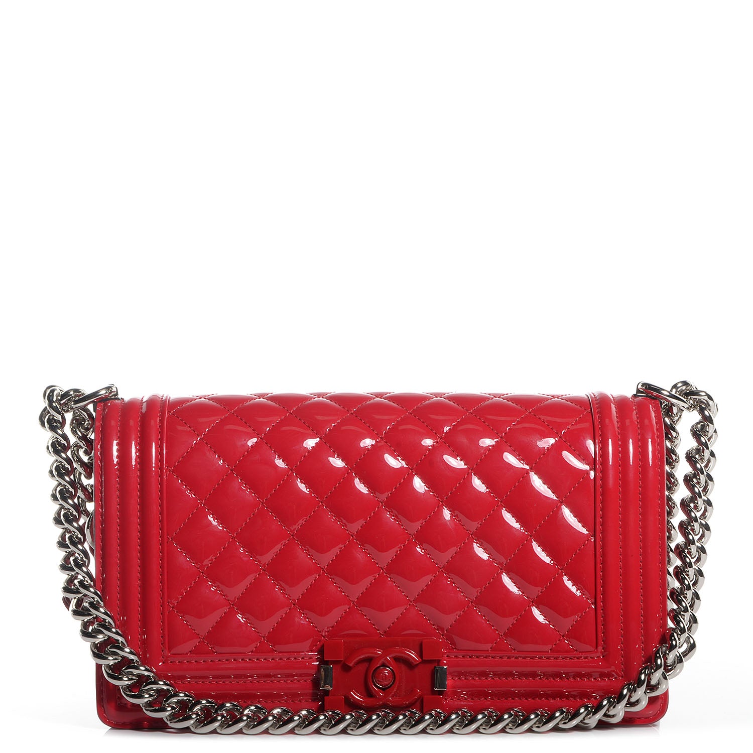 Chanel Patent Leather Medium Boy Flap Plexiglass Red 1 of 9
