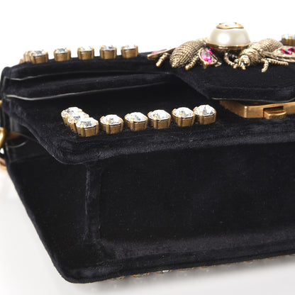 Gucci Velvet Crystal Mini Bee Broadway Shoulder Bag Black 6 of 10
