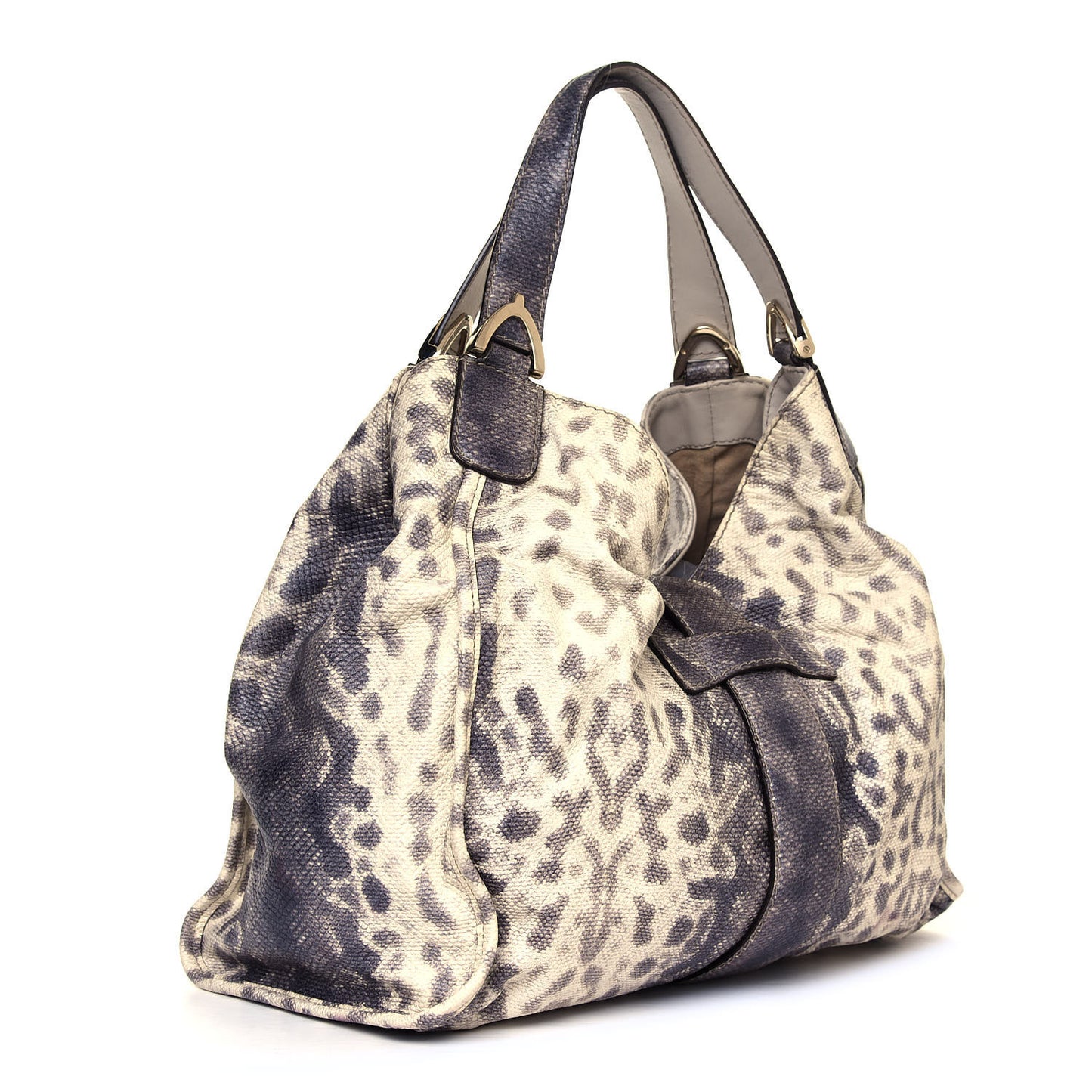 Calfskin Animalier Karung Printed Medium Soft Stirrup Shoulder Bag Gray